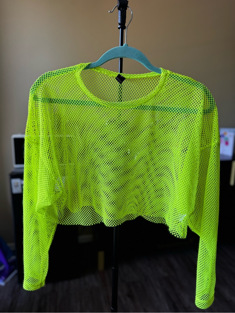 Windsor Neon Yellow Mesh Cropped Long-Sleeve Top